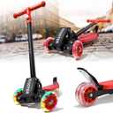 Kick Scooters for Kids 5-7 8-12,Lean to Steer,Three Wheeled Light Up,28"-32" Adjustable Handlebar,Widen Anti-Slip Deck,Floor Push Scooter for Boys Girls Ages 6-12 3-4 Old,Foldable for Travel (Red)