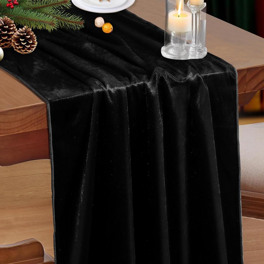 P Pothuiny Velvet Black Table Runner 20 x 120Inch/ 10ft Long Luxurious Elegant Velvet Fabric Table Runner for Wedding Reception, Thanksgiving, Halloween, Christmas Decor