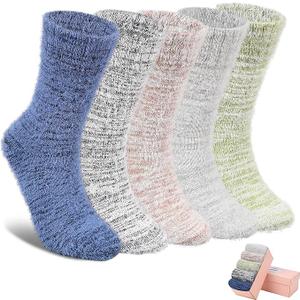 5 Pairs Fuzzy Soft Cozy Comfortable Socks for Women, Casual Sleep Comfy Socks, Perfect Warm Winter Gifts for Women Size 5-9
