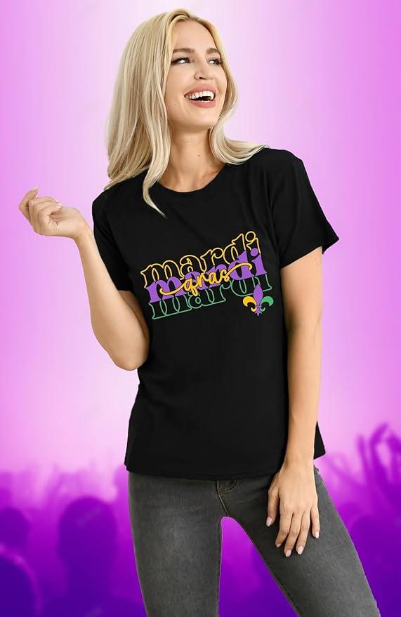 Mardi Gras Shirts for Women Fat Tuesday Carnival T-Shirt New Orleans Mardi Gras Outfits (XX-Large, Black)
