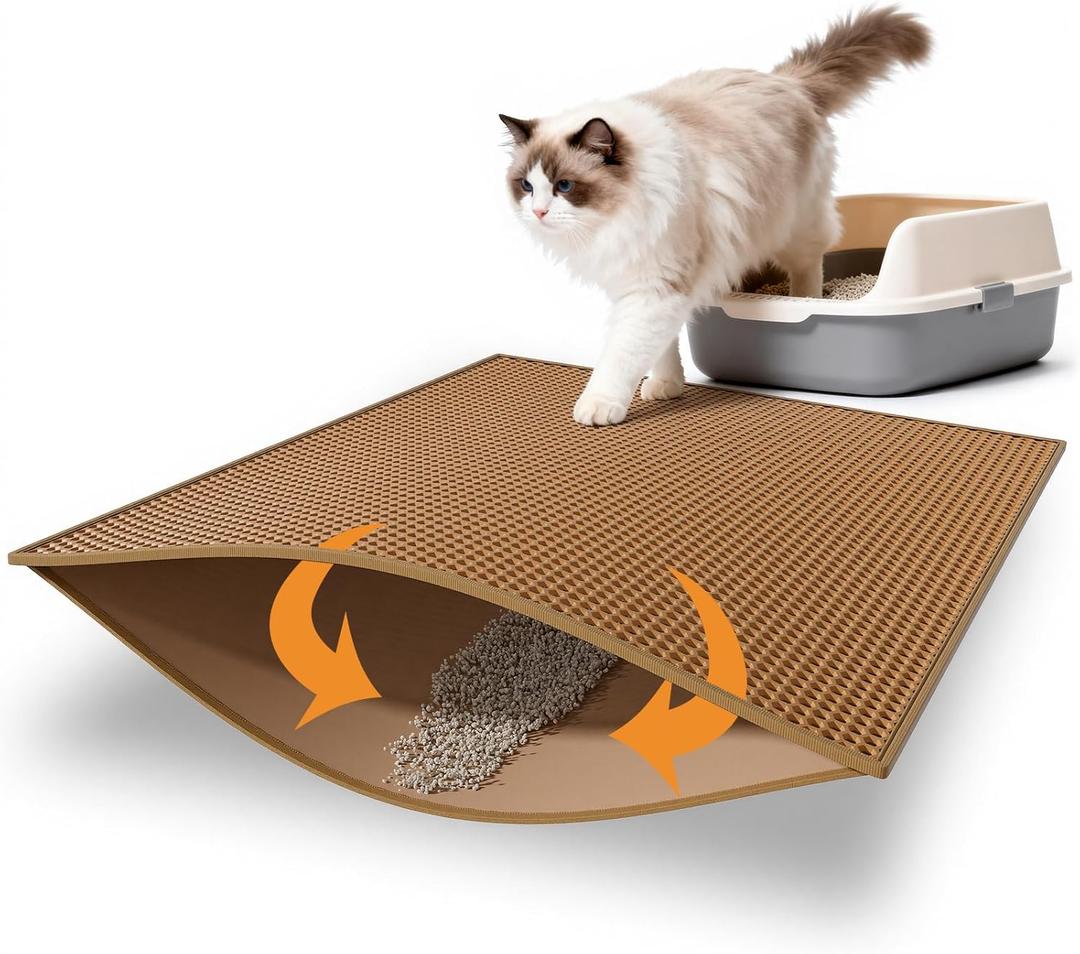Pieviev Cat Litter Mat Double Layer Waterproof Urine Proof Trapping Mat 1 Pack (30''X24'', Brown)