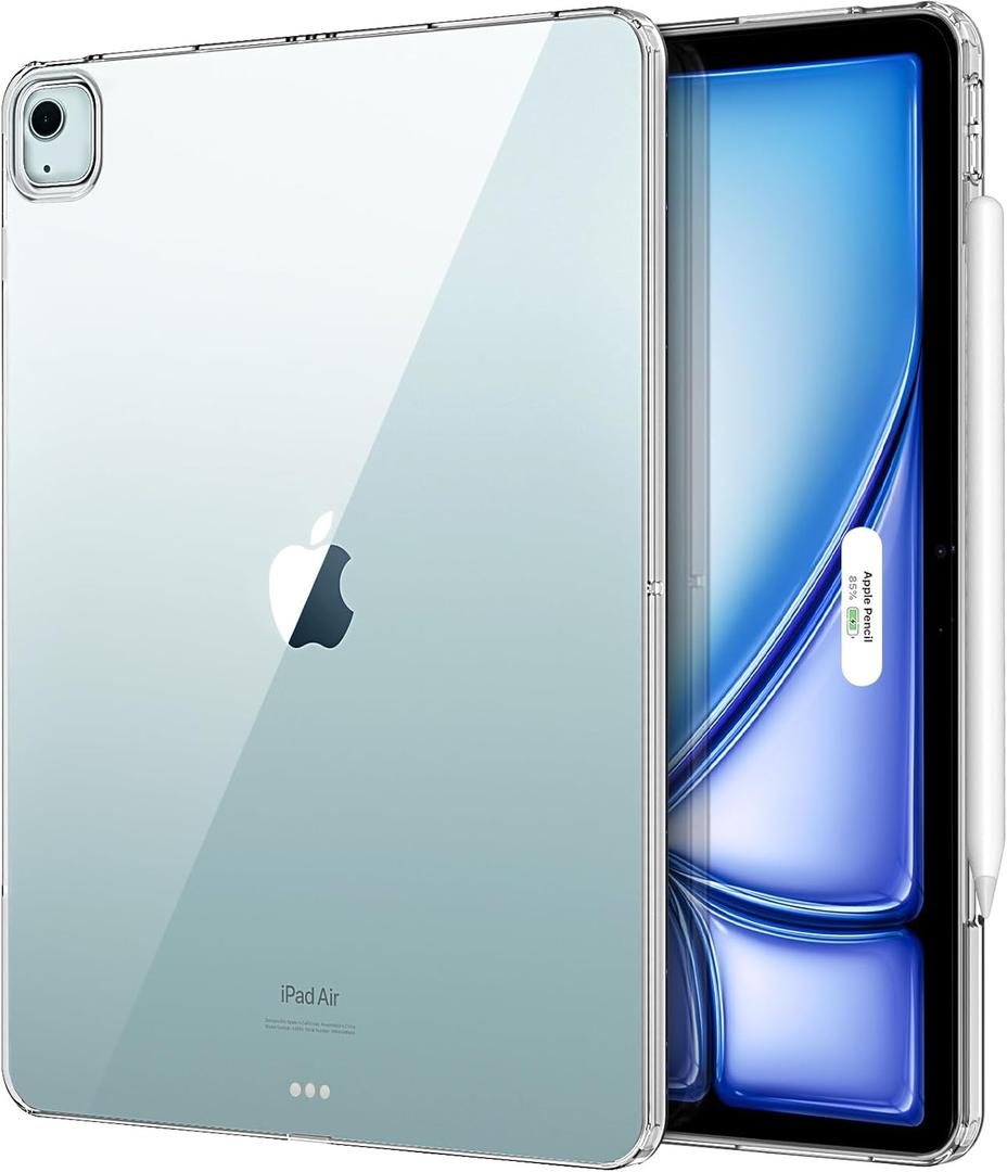 MoKo Clear for iPad Air 13 Inch M3 2025/ M4 2024, iPad Pro 12.9 6th/5th Generation 2022/2021 Case, Slim Lightweight Soft TPU Anti-Scratch Back Cover with Shockproof Raised Edge, Clear