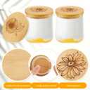 Gueevin 24 Pieces Yogurt Jar Lids Bulk Bamboo Wooden Lids Set Compatible with Oui Yogurt Jars Round Reusable with Silicone Sealing Rings Brave Flower Rose Sunflower Daisy for Kitchen Food Storage