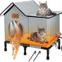 Heated Cat House for Outside Winter with Heater, 100% Weatherproof, Oxford Cloth Insulated Outdoor Cat Shelter with Waterproof Eaves & Escape Door for Outside Stray Barn Cat Grey 20x13x21in