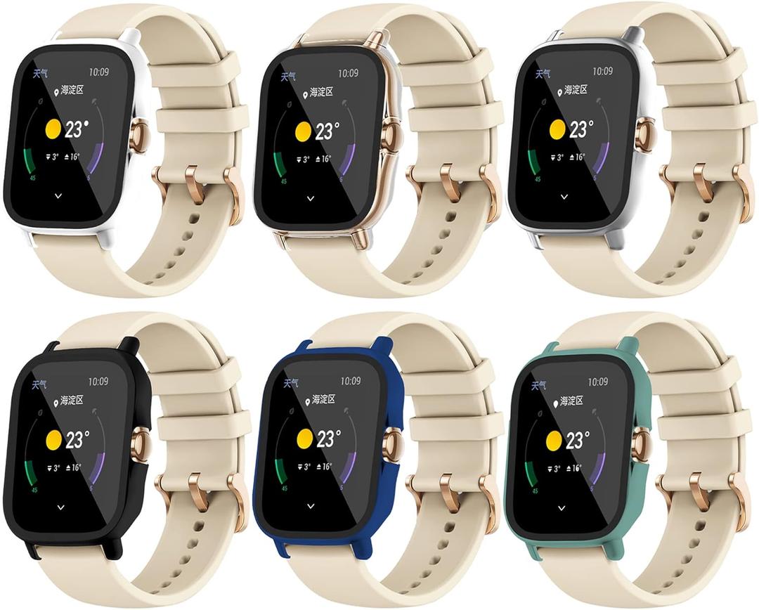 Compatible with Amazfit GTS 2 Hard PC Case with Tempered Glass Screen Protector Cover Resistant Impact shockproof Protective (6pack)