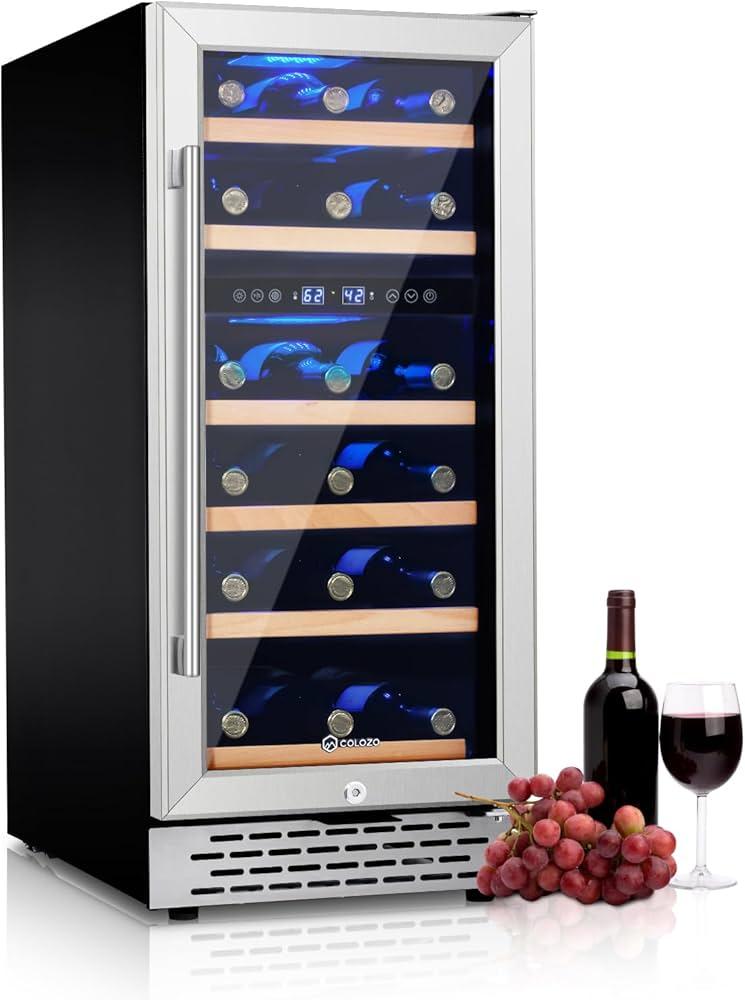 15 Inch Dual Zone Wine Refrigerator, 28 Bottle Under Counter Wine Fridge for Built-In or Freestanding, Wine Cooler with Removable Shelves, Double-Layer Glass Door, for Home, Office (Silver)
