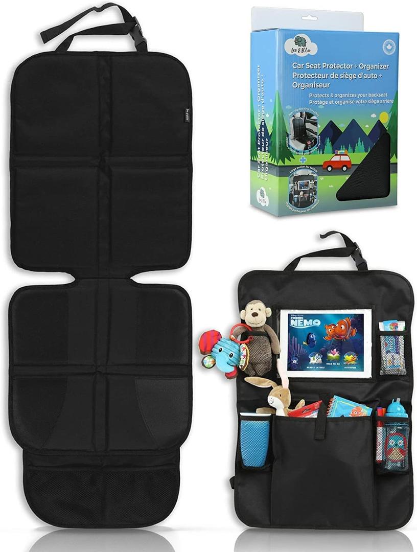 Leo and Ella Car Seat Protector for Child Car Seat, General Use and Backseat Organizer with Tablet Holder, Durable & Waterproof, Child Mat