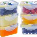 KIGI 6 Pack 6OZ Airtight Plastic Food Storage Containers Set 180ML Rectangular Small Bento Box with Lid (6.1oz*6 Yellow and Grey)