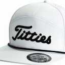 Tittiess Golf Hats Flat Bill for Men Women,Funny Titties Golf Gifts Baseball Cap for Adults Humor (White)