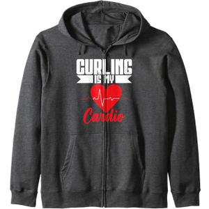 Curling Is My Cardio Curling Zip Hoodie, Size M, Color: Dark Heather Grey
