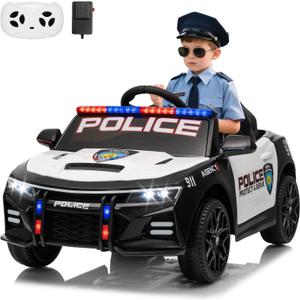 12V Police Car Ride On Car for Kids, Ride on Toy with Remote Control, Emergency Alert Tones, Megaphone, Flashing Lights, Music, Spring Suspension