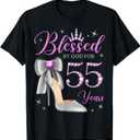 Blessed By God For 55 Years Old 55th Birthday Party Queen T-Shirt, Size 3XL