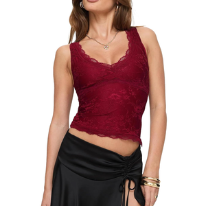 SAUNGKUAI Summer Lace Tank Top Sexy Tunic V Neck Sleeveless Double Lined Going Out Tops for Women, Large