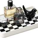 Texture Checkered Surface 10"6"1" Bathroom Vanity Tray for Countertop- Ceramic Decorative Organizer Tray for Dresser Top, Toilet, Perfume, Sponge Holder Soap Dish Dispenser for Kitchen Counter