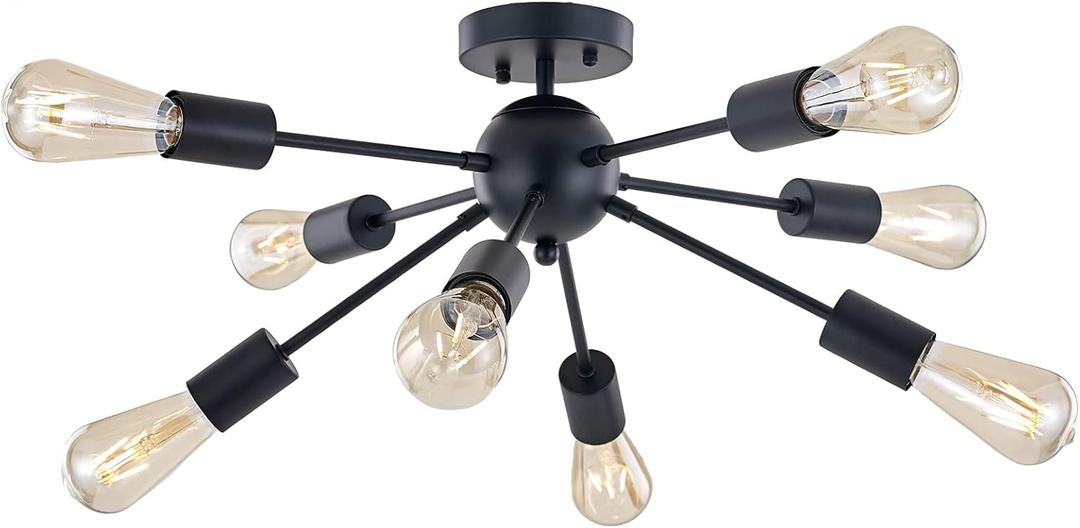 BONLICHT Modern 8 Light Sputnik Chandelier Light Fixtures Black Semi Flush Mount Ceiling Lighting Industrial Vintage Mid-Century Starburst Style Ceiling Lamp for Bedroom Dining Room Kitchen Foyer BONLICHT Modern 8 Light Sputnik Chandelier Light Fixtures Black Semi Flush Mount Ceiling Lighting Industrial Vintage Mid-Century Starburst Style Ceiling Lamp for Bedroom Dining Room Kitchen Foyer