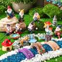 Unittype 19 Pcs Gnome Garden Accessories Tiny Fairy Gnome Figurines Miniature Bridge Mushroom Lighthouse Water Well Pond Resin Garden Decorations Miniature Figurines for Craft