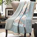 Twin Size Patchwork Quilt Blue Cotton Quilted Throw Blanket Reversible Bedspread Coverlet for Couch Sofa Lightweight Soft Floral Vintage Garden Flowers Comforter Bed Cover for Bed Home Bedroom Decor