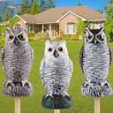 Fake Owl Decoy, Lomrsiul Plastic Garden Owl Scarecrow for Garden, Halloween Decorations Outdoor, Waterproof Owl Statue for Courtyard Orchard Doorway Roof Owl Decor 3 Pack