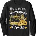 Happy 50th Anniversary Cruise Tee Golden Wedding Cruise Long Sleeve T-Shirt (Black, XL)