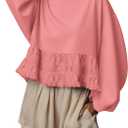 Burtell Crew Neck Crop Oversized Sweatshirts For Women Casual Long Puff Sleeve Babydoll Tops Loose Lace Patchwork Peplum Top Small