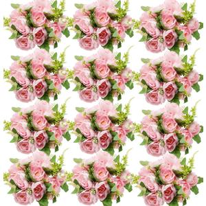 Pink Peonies Artificial Flowers, 12 Bundles Fake Peonies Silk Flowers Faux Peonies Flowers Realistic Bouquet for Wedding Home Centerpiece Table Decoration (Set of 12 12-inch Peony Bouquets)