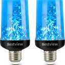 Bestview LED Flame Effect Light Bulbs,4 Modes Smart E26/E27 Base Flickering Fire Light Bulbs with for Halloween, Christmas, Party, Porch, Indoor&Outdoor Home Decoration Lighting (Blue 2 Pack) (Blue)