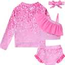 Funnycokid Baby Toddler Girls Swimsuit 4 Piece Bathing Suit Long Sleeve Rash Guard Sets 12 Months - 7 Years (Glitter Print Pink)