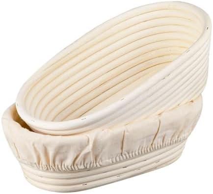 Ineyger Banneton Bread Proofing Basket - 10 inch Banneton Basket Sourdough Proofing Baskets Set of 2 Oval Proofing Bowls with Liners for Professional & Home Artisan Sourdough Bread Baking Supplies