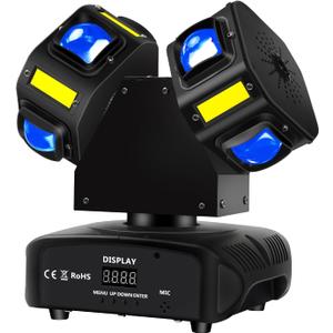 MFL. Moving Head DJ Light, Mini Double Heads 10 LED RGBW Beam,10 LEDs Golden Strobe Sound Activated DMX 512 Stage Lights for DJ KTV Disco Party, Black