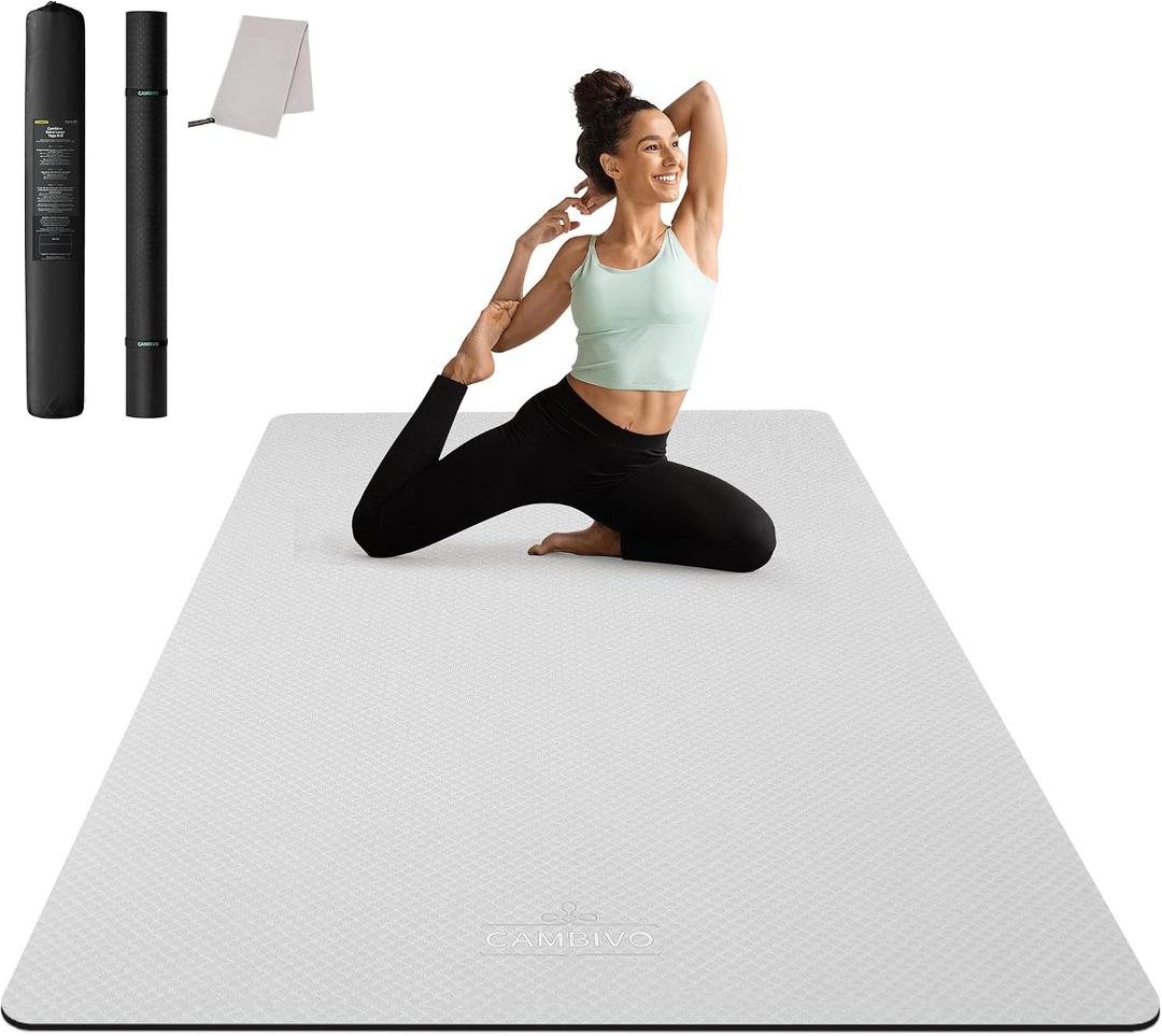 CAMBIVO 72''x48'' Large Yoga Mat, Extra Thick TPE Workout Mat | extra large exercise mat, non-slip TPE cushioning for joint relief, pilates stretching, apartment noise dampening, Gray 6mm