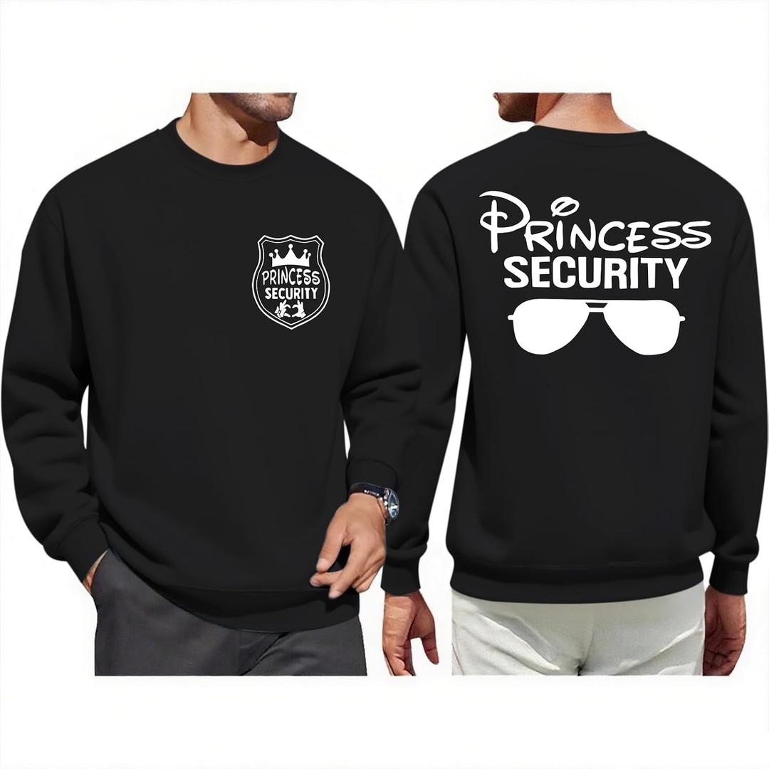 Princess Security Team Long Sleeve Shirt Men Magic Kingdom Sweatshirt Family Vacation Pullover Girl Dad sweathirts X-Large