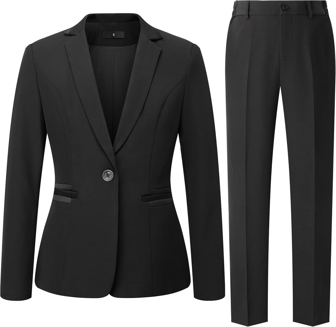 Women's 2 Piece Suit One Button Dressy Blazer Pants Suit Set Business Casual Outfits (US, Alpha, Medium, Regular, Regular, Black)