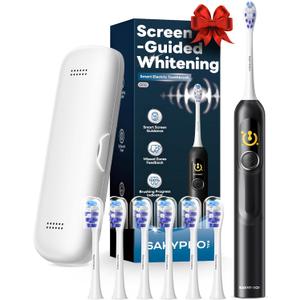 SAKYPRORAL Electric Toothbrush with AI Smart Screen for Adults Kids Teens | 6 Brush Heads | 150-Day Battery, Real-Time Brushing Map | 5 Whitening Modes, Travel Case | Sonic Toothbrush (Black)