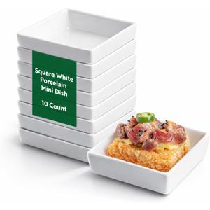 Restaurantware 2.5 Inch Mini Dishes 10 Oven-Safe Square Sauce Dishes - Microwave-Safe Serve Appetizers Desserts or Condiments White Porcelain Tasting Plates For Samples or Individual Portions