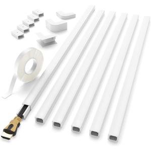 Delamu Cord Hider, 94in Cable Hider, One-Cord Cord Covers for Wall, Paintable Cable Cover Raceway, Wire Hiders for Tv on Wall, Wire Covers for Cords, Cord Cable Management, 6xL15.7 W0.59 H0.4in, White