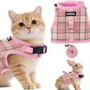 AIITLE Adjustable Bunny Harness & Leash Set - Soft Mesh Liner, Comfort Fit Plaid Pattern Vest with Magic Tape Design, Portable for  Animal Pets Puppy Cat Rat Squirrel Ferret, Pink L