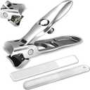 German Nail Clippers for Men Women Thick Nails, Large Wide Jaw Opening Toe Nail Clippers for Seniors, Long Handle No Splash Fingernail Clipper with Catcher and Safety Lock