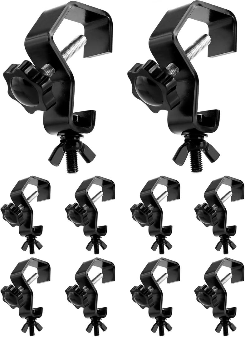 QWORK Stage Light Truss Clamps - 10 Pack Heavy Duty Metal Hook Truss Clamps, 44 lbs Load, Fit 1-1/8 inches (25-30 mm) OD Tube, for DJ Par Light Spot Lights