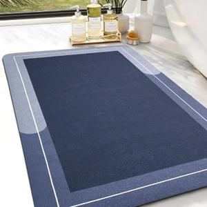 Large Bath Mat Rug, Rubber Non Slip Bath Mat Super Absorbent Quick Dry Bathroom Floor Mat Thin Bathroom Rugs Fit Under Door-Shower Rug for in Front of Bathtub Shower, Blue, Easy to clean, 23.6"x35.4"