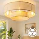 20'' Caged Ceiling Fans with Lights, Boho Flush Mount Ceiling Fan with Light, Rattan Bladeless with 6 Speeds, Low Profile Remote Control for Bedroom,Dining Room