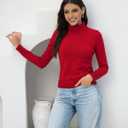 2025 Women's High Neck Long Sleeve Knitted Sweater, Fashionable Women's Long Sleeve Pullover Sweater (Red, M)