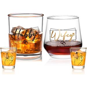 Futtumy Wedding Gifts for Couples 2025, Hubby & Wifey Wine Whiskey Shot Glass, Bridal Shower Gift, Engagement Gifts for Couples Newlyweds Him Her Married Anniversary Christmas, Wedding Registry Gift
