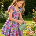Girls Sleeveless Floral Dresses Ruched Tiered Flowy Swing Tween Summer Dress for Girl 7-16Y (Purple)