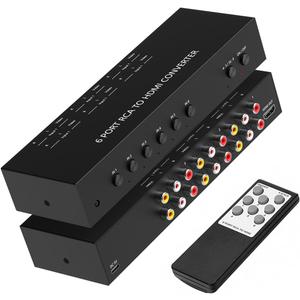 6 Port RCA to HDMI Converter, Dual AV to HDMI Converter Supports 16:9/4:3 Composite to HDMIAdapter Support 1080P PAL/NTSC Compatible with Sega/Xbox/PS1/PS2/PS3/WII/N64/VHS, VCRs, and DVD Players