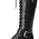 DREAM PAIRS Women's Combat Riding Platform Knee High Boots, Lace Up Fall Lug Sole Gothic Motorcycle Boots with Inside Zipper (7, Black)