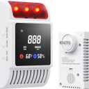 5-in-1 Smoke and Carbon Monoxide Detectors Plug in, Smoke Detector with Battery Backup Slot, Adjustable Brightness & Volume Levels, Smoke Alarm with Temp/Humidity for Home, RV, Travel(1-Pack)