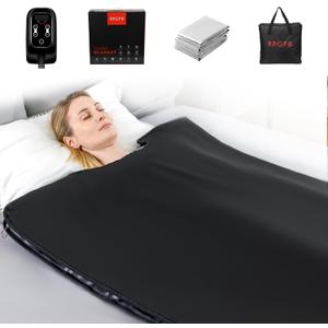 Low EMF Portable Infrared Sauna Blanket,Crystal Therapy Home Relaxation, Adjustable Timer 1-60 Min, 95-167 Temp Range, 6 ft x 2.95 ft, Durable PU Leather Cover