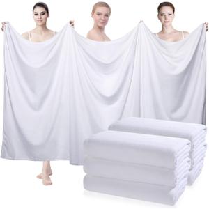 Mixweer 6 Pcs Oversized Bath Towels, 40 x 80 Inch Giant Microfiber Jumbo Bath Sheets Soft Bathroom Microfiber Quick Dry Absorbent Shower Towels for Spa Camping Beach(White)