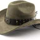 LIDHAY Cowboy Hat for Women Men with Shapeable Wide Brim Western Suede Hat for Cowboys and Cowgirls (Army Green)