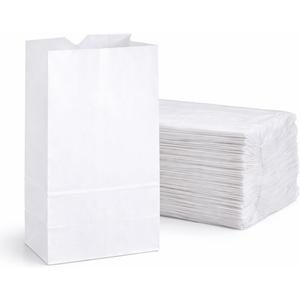 Perfect Stix - Kraft White Bag 6-100 6lb Kraft White Paper Bags- Pack of 100ct, White Bags
